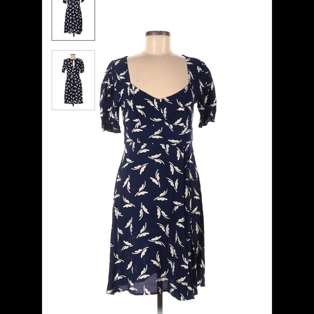 Maeve Midnight Blue and Cream Leaf Midi Dress